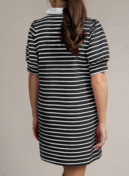 Women's Casual Polo V Neck T Shirt Striped Dress