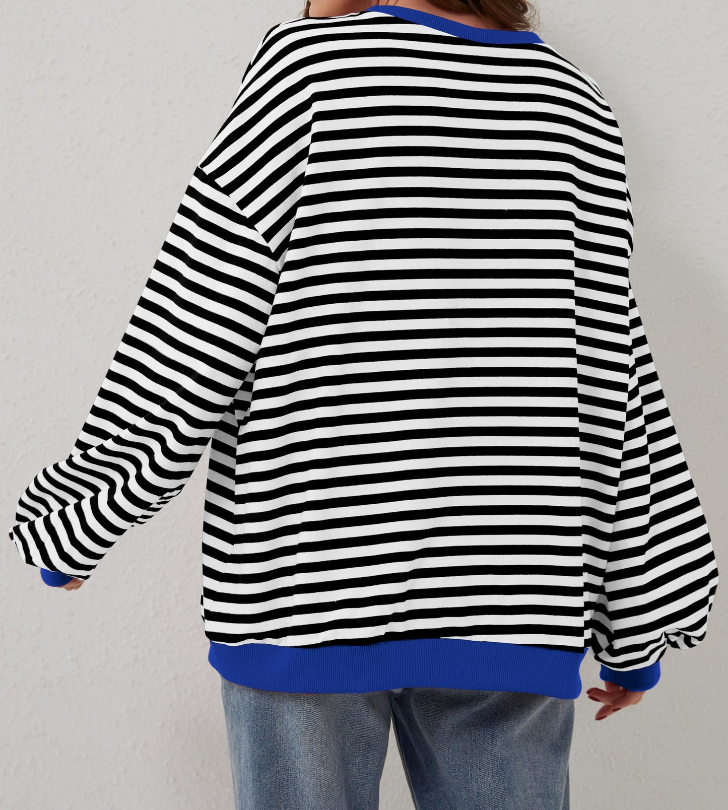 Women's Oversized Striped Color Block Sweatshirt