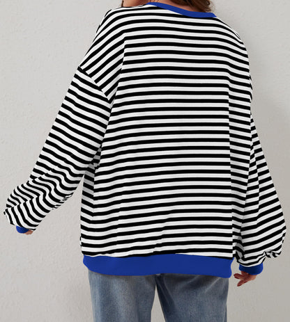 Women's Oversized Striped Color Block Sweatshirt