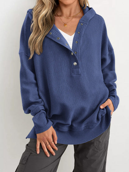 Womens Long Sleeve Hoodie Oversized Button Up Sweatshirt Pullover Tops