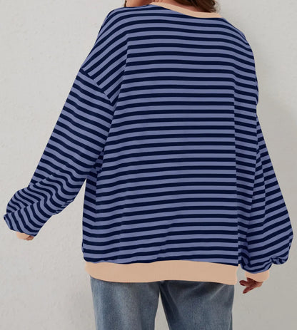 Women's Oversized Striped Color Block Sweatshirt