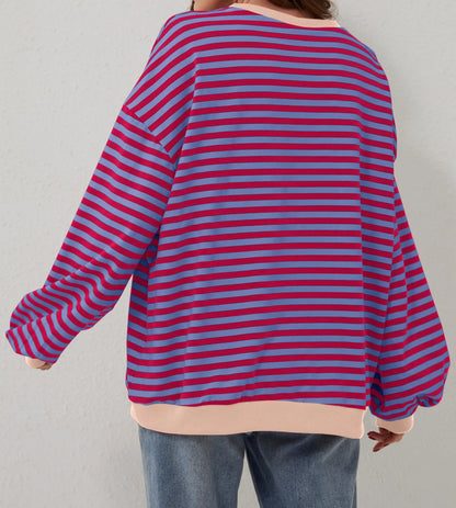 Women's Oversized Striped Color Block Sweatshirt