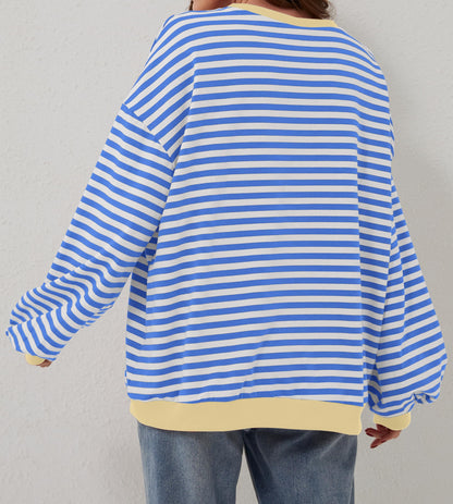 Women's Oversized Striped Color Block Sweatshirt