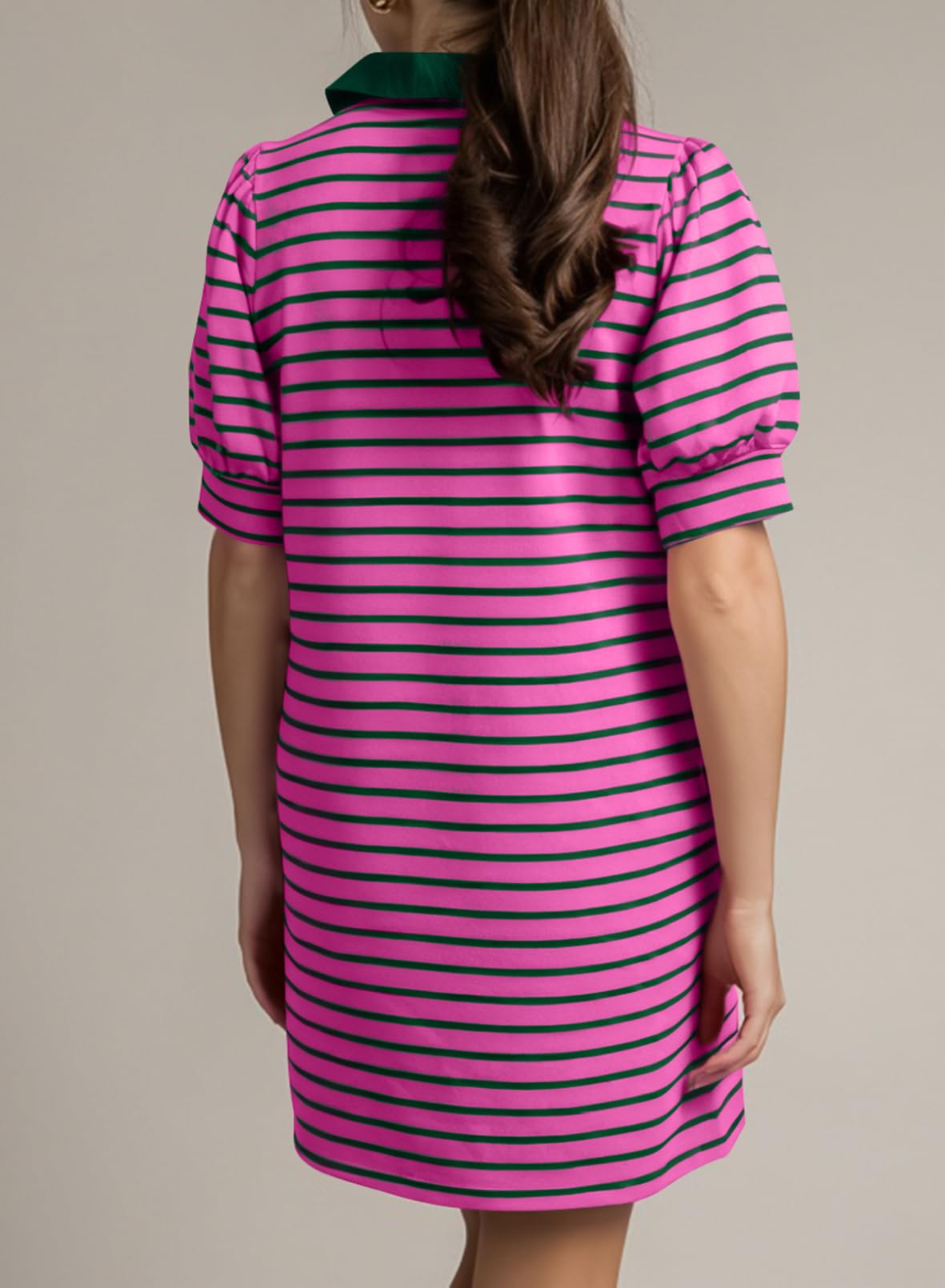 Women's Casual Polo V Neck T Shirt Striped Dress
