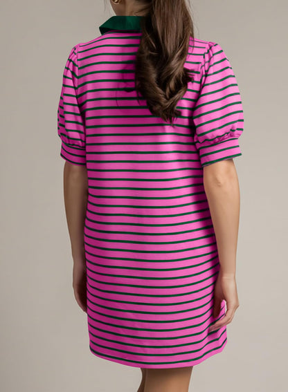 Women's Casual Polo V Neck T Shirt Striped Dress