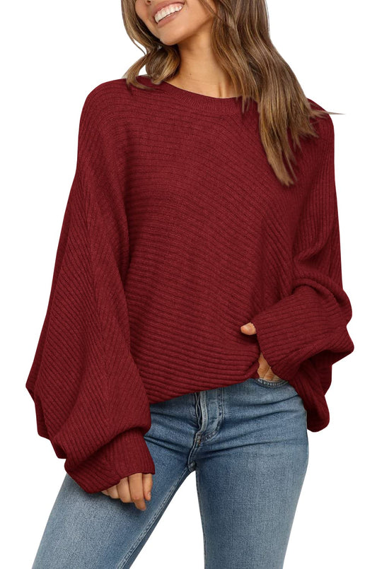 Women's Oversized Batwing Sleeve Ribbed Knit Sweater