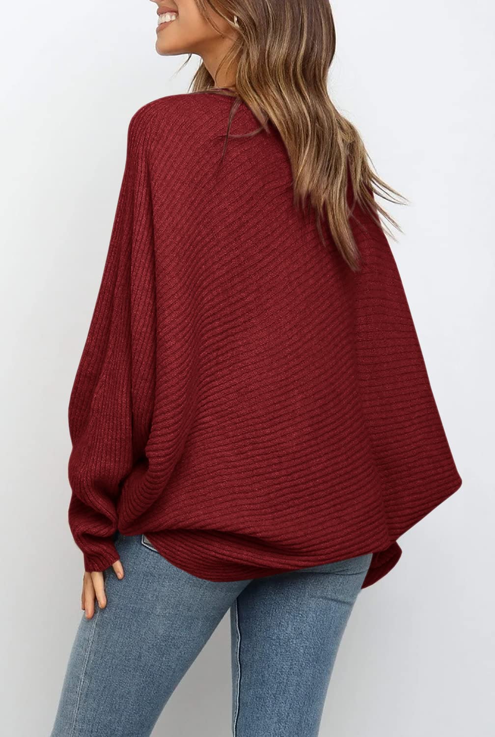 Women's Oversized Batwing Sleeve Ribbed Knit Sweater
