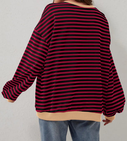 Women's Oversized Striped Color Block Sweatshirt