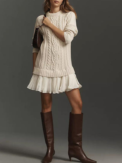 Women Crewneck Cable Knit Sweater Mini Dress (Buy 2 Free Shipping)