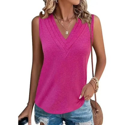 Women Loose Fit Sleeveless Basic V Neck Tank Tops