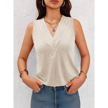 Women Loose Fit Sleeveless Basic V Neck Tank Tops