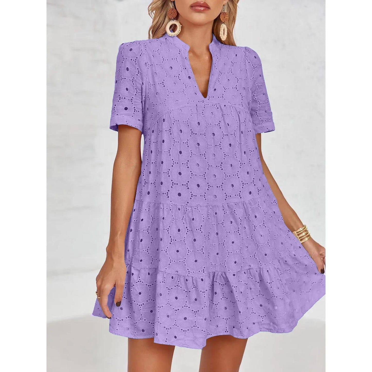 Women’s Lace Dresses Eyelet Casual Flowy Babydoll Swing