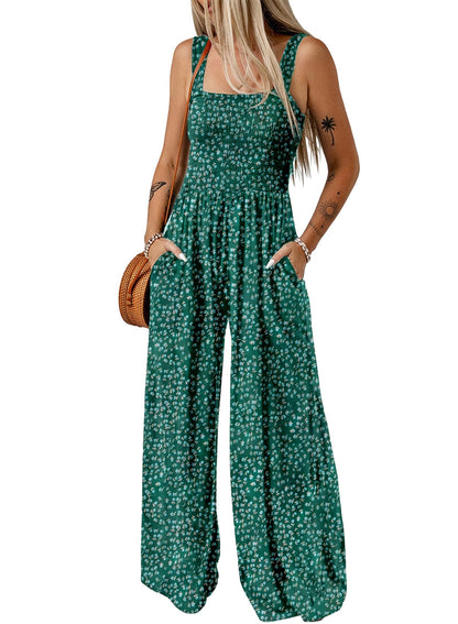 Women's Overalls Casual Floral Print Sleeveless Jumpsuit with Pockets(buy 2 free shipping)