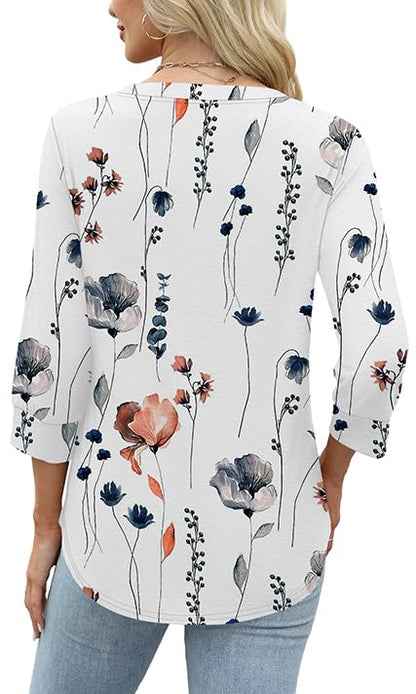 Womens 3/4 Sleeve Heley Button V neck Tops