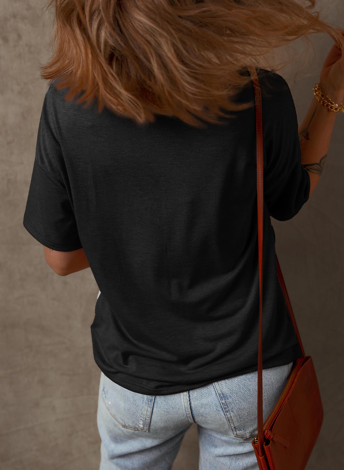 Women's Half Sleeve Waffle Knit Casual V Neck Colorblock Patchwork Shirts