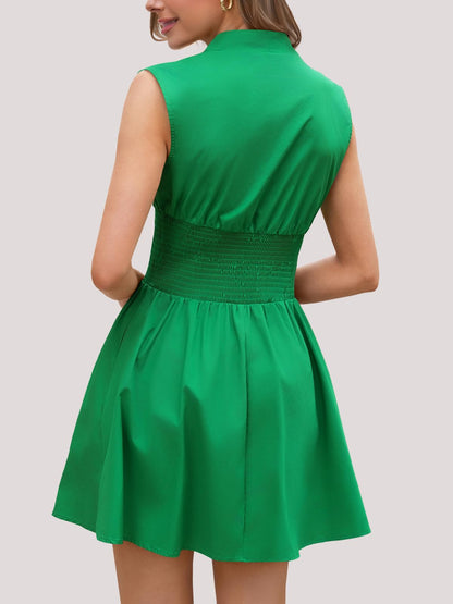 Women's Zip Front V Neck Sleeveless Tank Mini Dress with Pockets