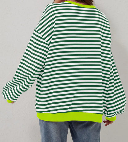 Women's Oversized Striped Color Block Sweatshirt