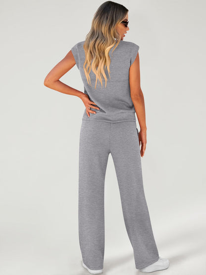 Women's Sleeveless Sweatsuits Matching Wide Leg Tracksuits Lounge Sets