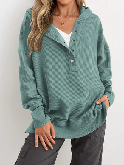 Womens Long Sleeve Hoodie Oversized Button Up Sweatshirt Pullover Tops