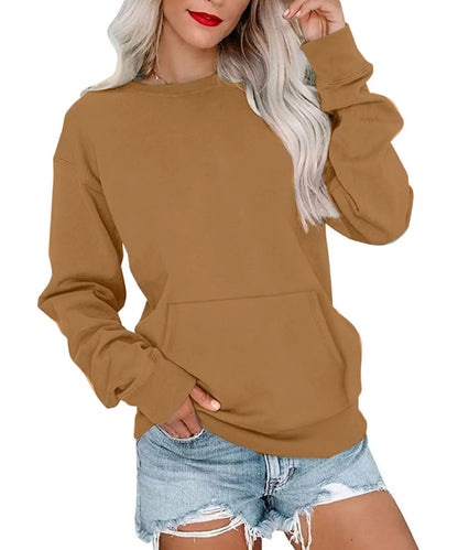 Women's Oversized Long Sleeve Crewneck Sweatshirt with Pocket