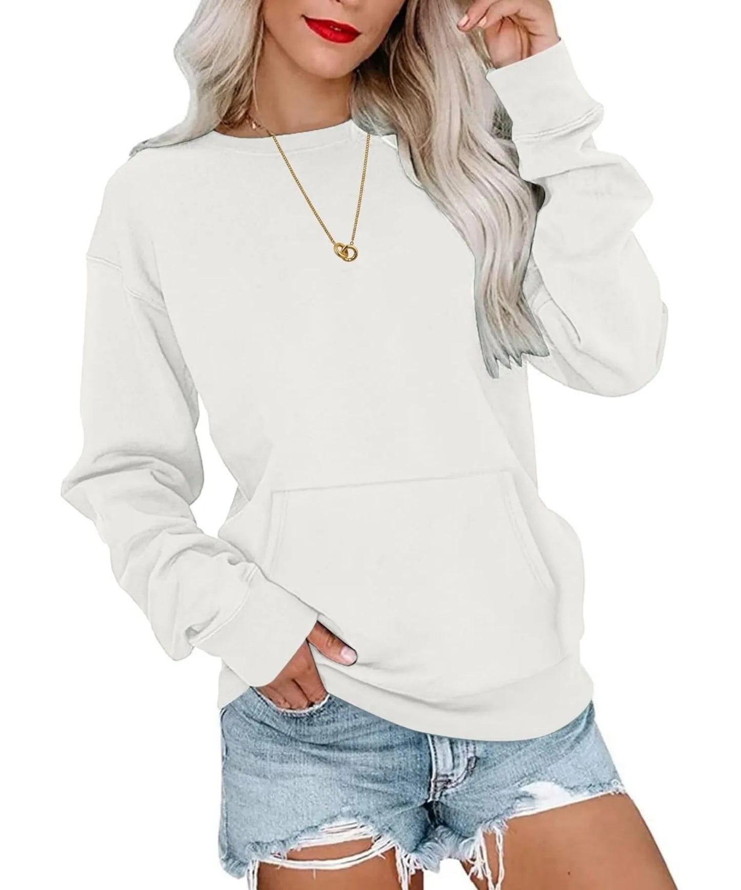 Women's Oversized Long Sleeve Crewneck Sweatshirt with Pocket
