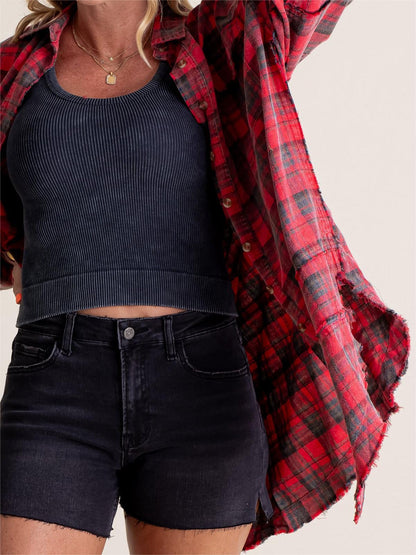 Women's Seams Raw Edge Washed Oversized Shirt Jacket(BUY 2 FREE SHIPPING)