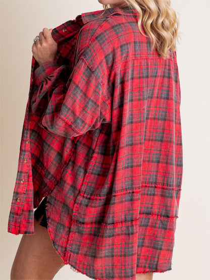 Women's Seams Raw Edge Washed Oversized Shirt Jacket(BUY 2 FREE SHIPPING)