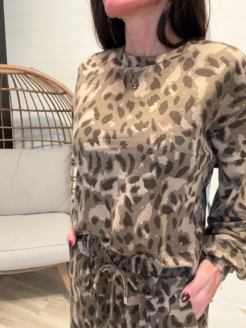 Women's Cozy Leopard Print Two - Piece Set