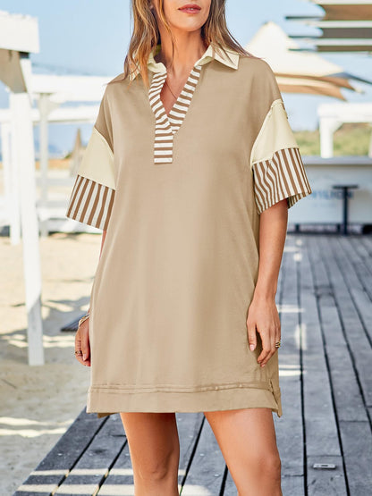 Women's Colorblock Patchwork Short Sleeve T Shirt Dress