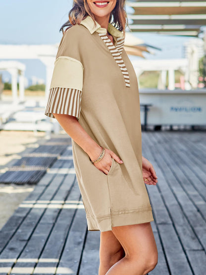 Women's Colorblock Patchwork Short Sleeve T Shirt Dress