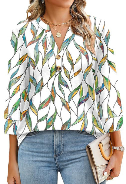 Womens 3/4 Sleeve Heley Button V neck Tops