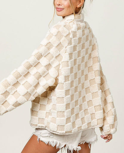 Women's Checkered Fleece Sherpa Jacket