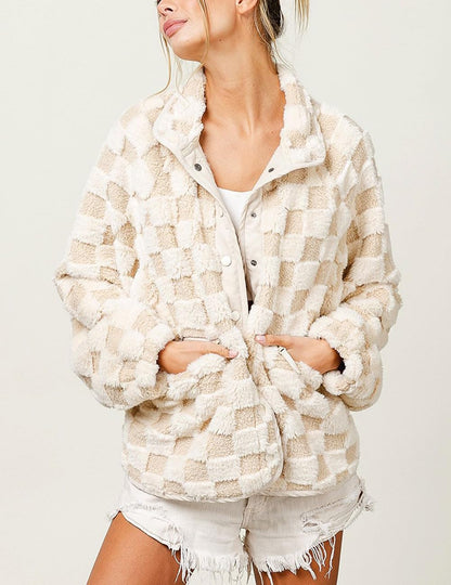 Women's Checkered Fleece Sherpa Jacket