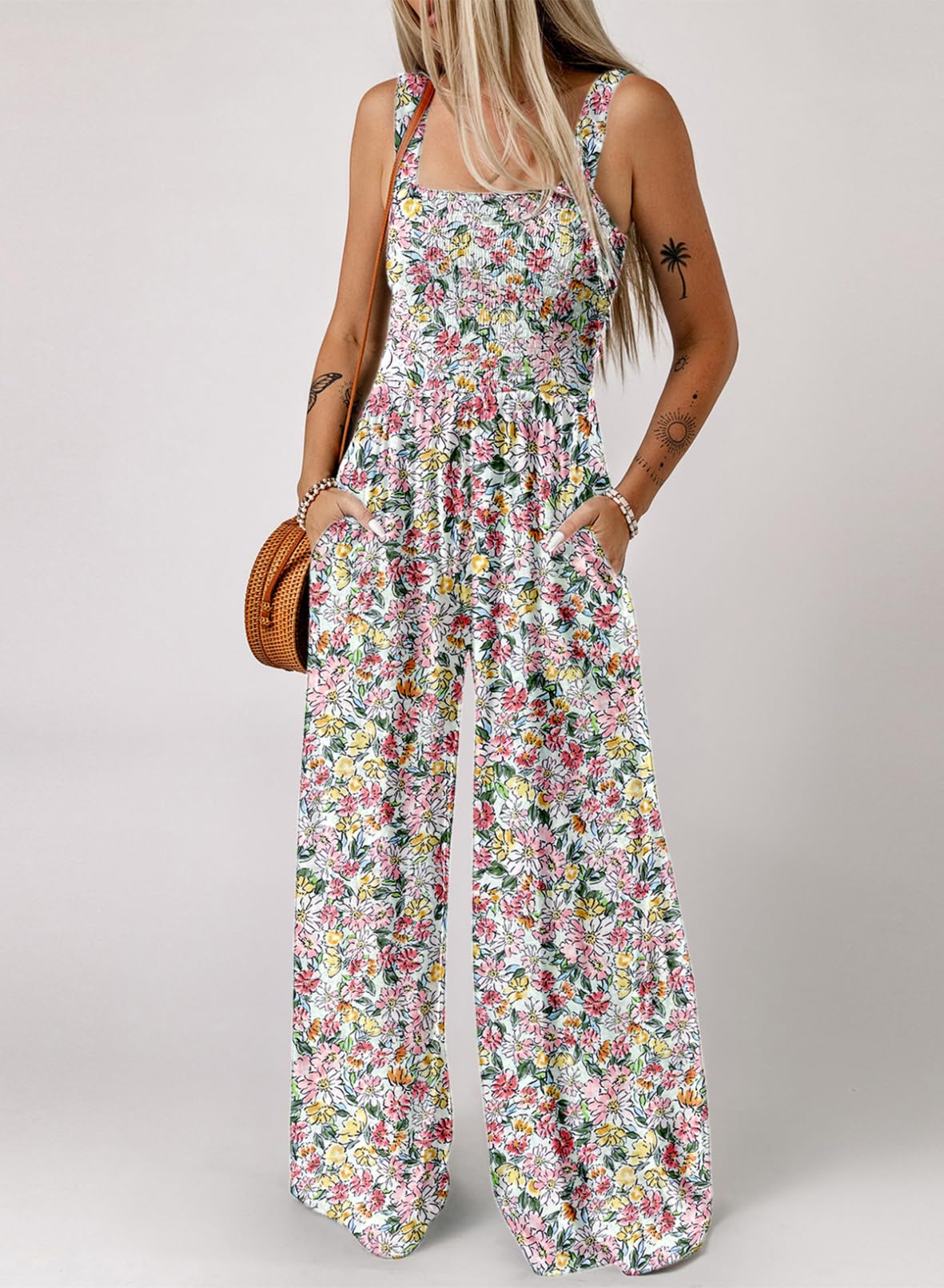 Women's Overalls Casual Floral Print Sleeveless Jumpsuit with Pockets(buy 2 free shipping)