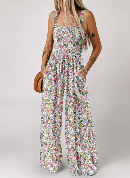 Women's Overalls Casual Floral Print Sleeveless Jumpsuit with Pockets(buy 2 free shipping)
