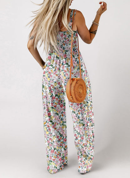Women's Overalls Casual Floral Print Sleeveless Jumpsuit with Pockets(buy 2 free shipping)