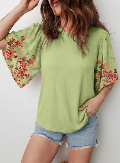 Women's Boho Floral Patchwork 3/4 Sleeve Blouse