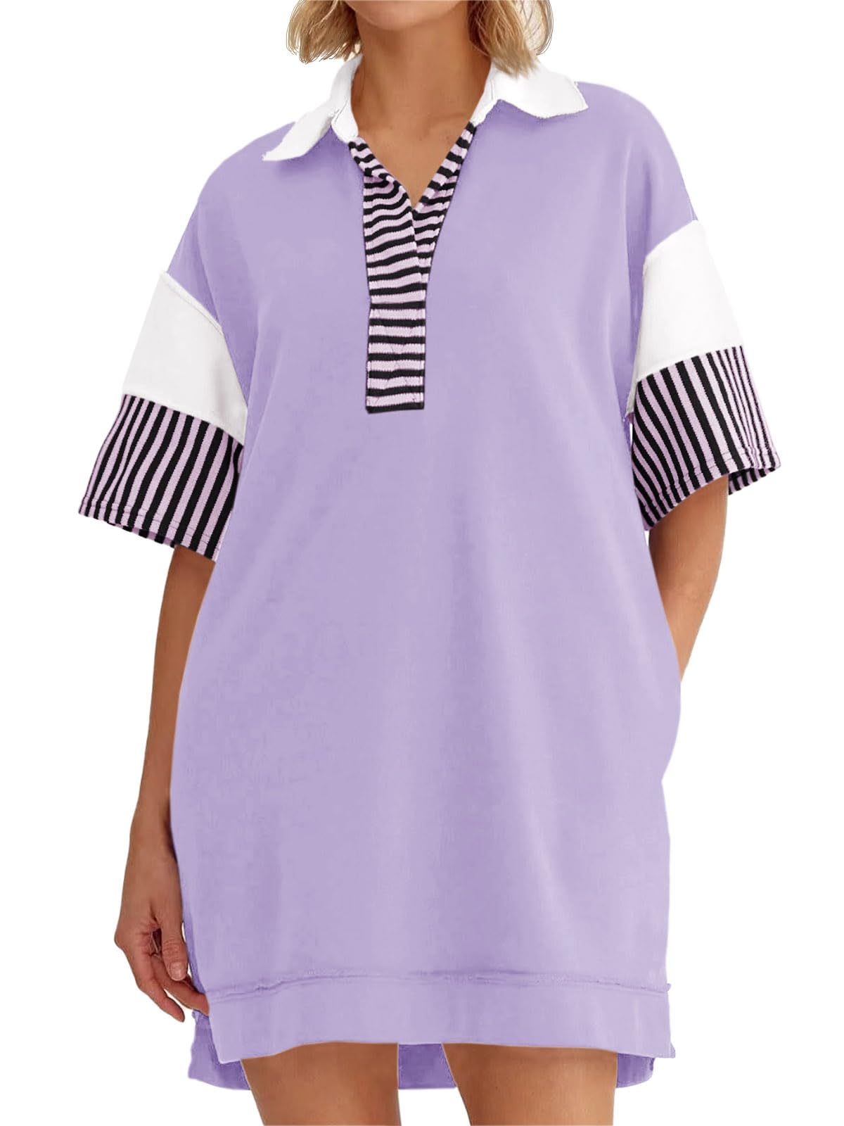 Women's Colorblock Patchwork Short Sleeve T Shirt Dress