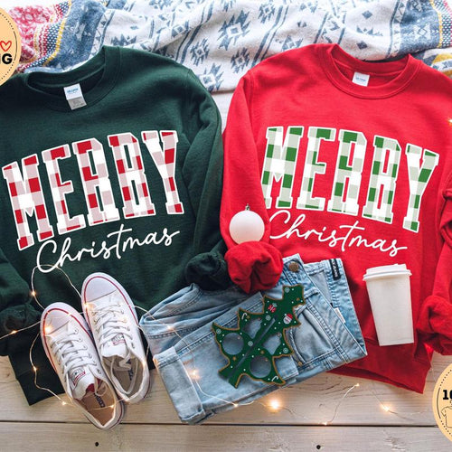 “Merry Christmas” Plaid Graphic Sweatshirt(Buy 2 Free Shipping)