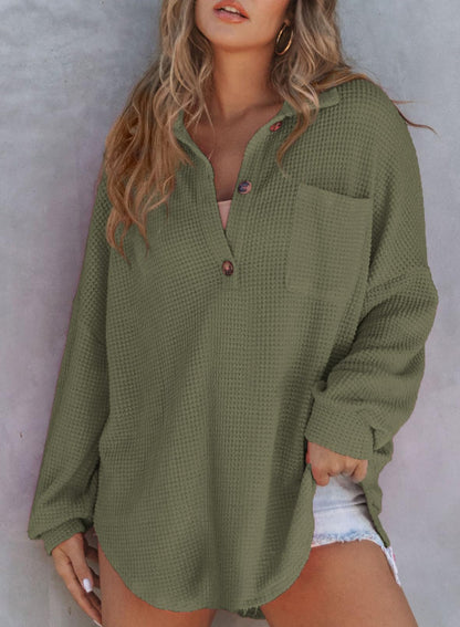 Women's Waffle Knit Henley Button Shirt Jacket(BUY 2 FREE SHIPPING)