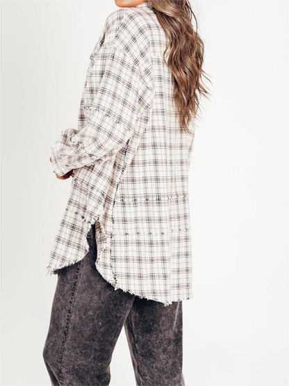 Women's Seams Raw Edge Washed Oversized Shirt Jacket(BUY 2 FREE SHIPPING)
