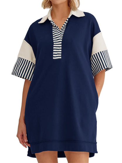 Women's Colorblock Patchwork Short Sleeve T Shirt Dress
