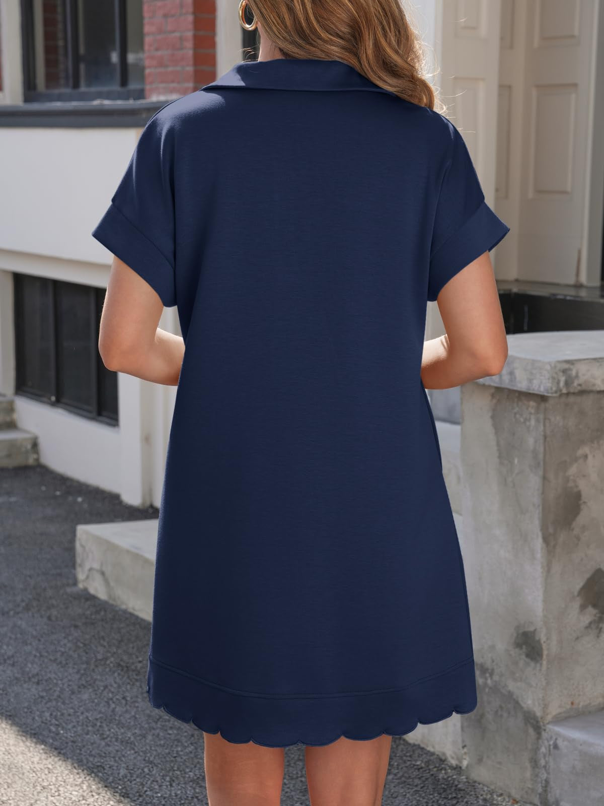 Womens Collared V Neck Button T Shirt Mini Dress with Pockets