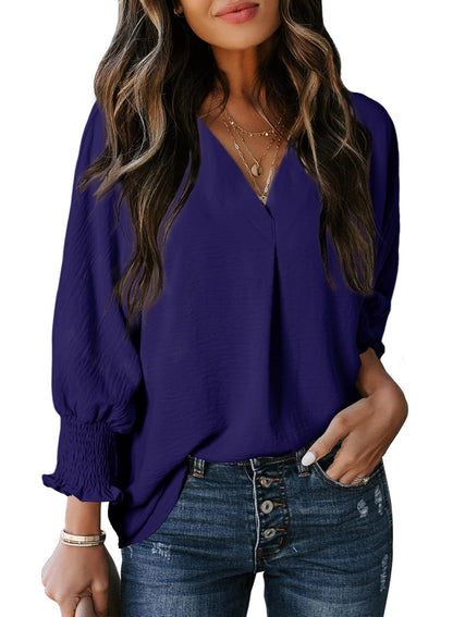 Womens Casual 3/4 Sleeve V Neck Loose Fit Basic Tees (BUY 3 FREE SHIPPING)