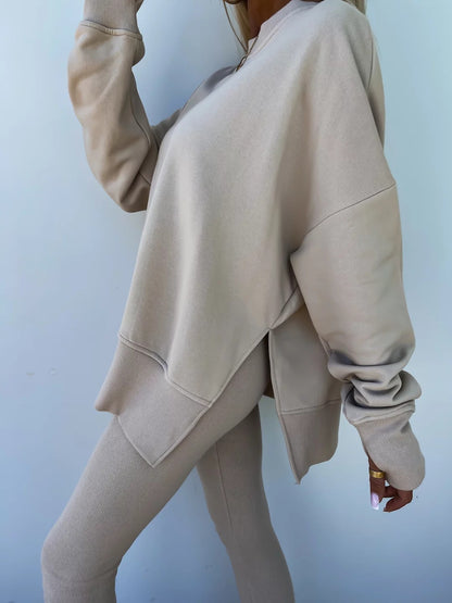 Women's Comfy Loose Slit Sweatshirt and Elastic Waist Tight Pants Set(BUY 2 FREE SHIPPING)