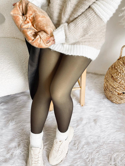 Women's Fleece Lined Tights Fake Translucent Warm Thermal Pantyhose Sheer Thick Leggings