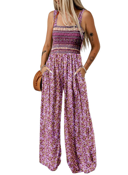 Women's Overalls Casual Floral Print Sleeveless Jumpsuit with Pockets(buy 2 free shipping)