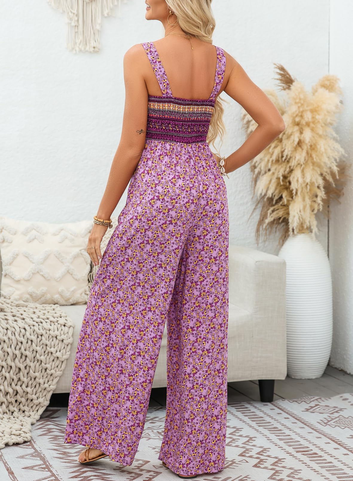 Women's Overalls Casual Floral Print Sleeveless Jumpsuit with Pockets(buy 2 free shipping)