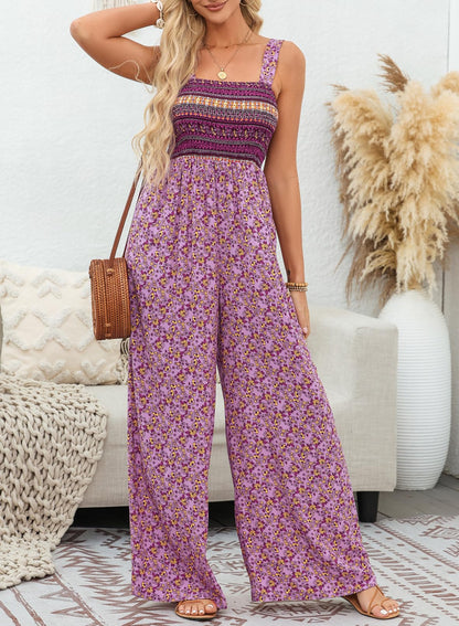 Women's Overalls Casual Floral Print Sleeveless Jumpsuit with Pockets(buy 2 free shipping)