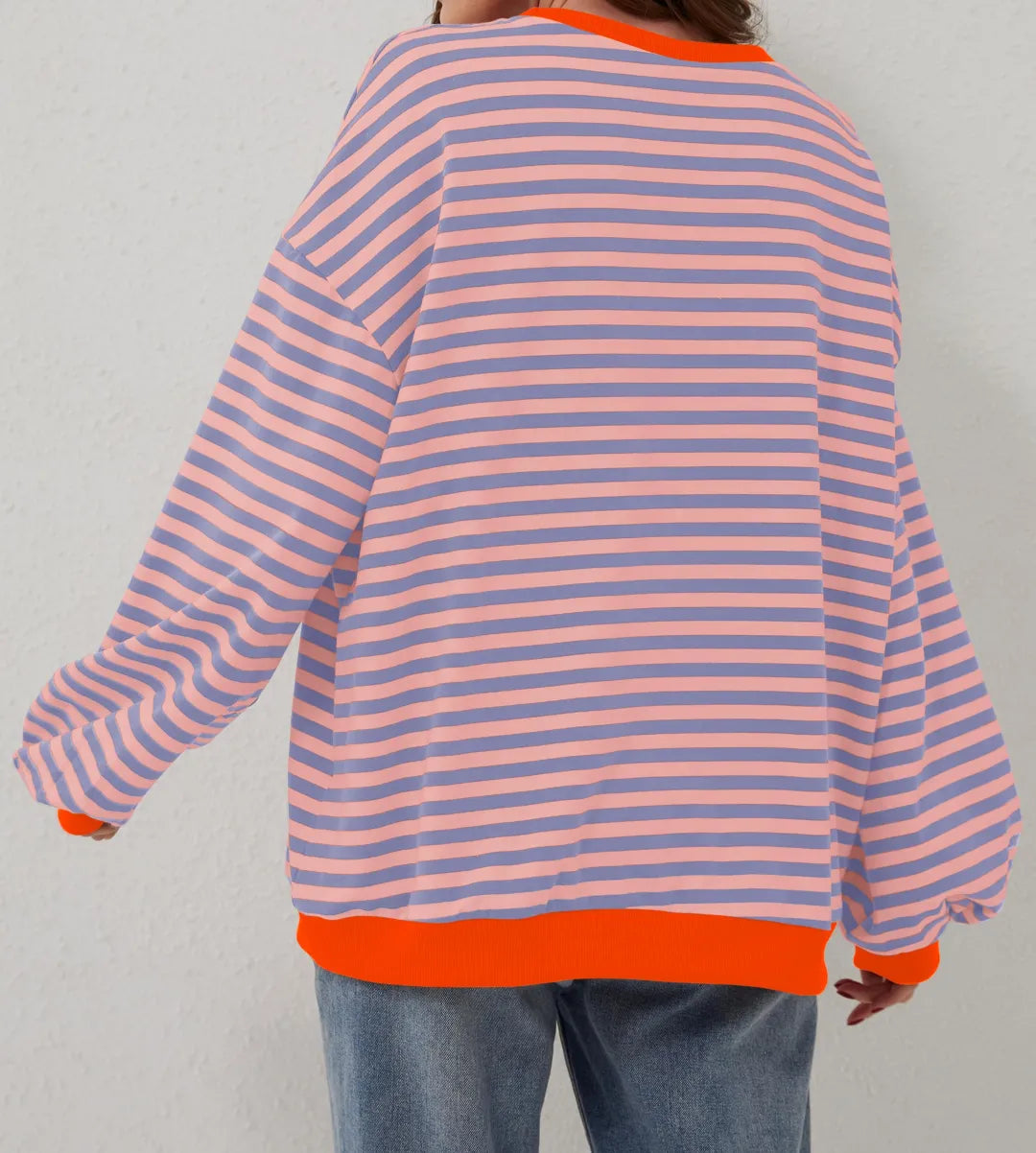 Women's Oversized Striped Color Block Sweatshirt